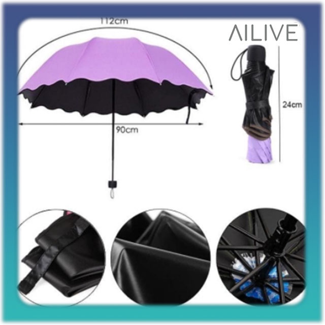 Payung Lipat Mini Warna Warni / Magic 3D Umbrella Keluar Motif Bila Kena Air