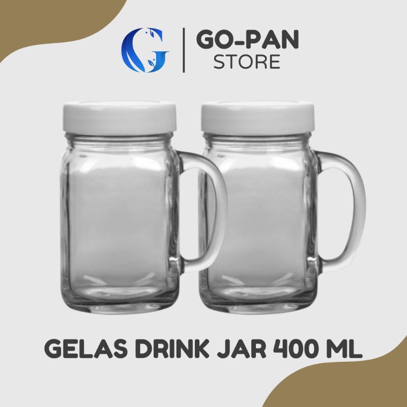 2 pcs - Gelas Aesthetic Kaca Ada Tutupnya 450 ml Mug Jar Harvest Kedaung Untuk Kopi Teh Jus Unik dan