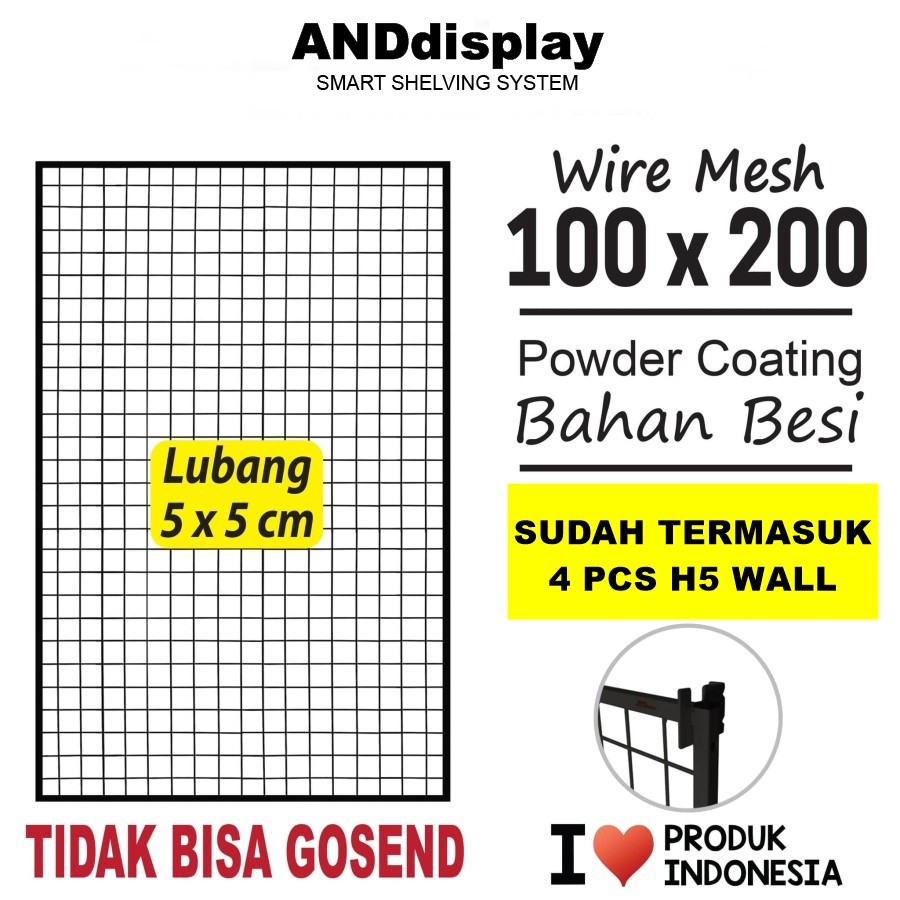 WIRE MESH 100 X 200 CM WIRE GRID KAWAT RAM JARING KOTAK DINDING BINGKAI RAK DISPLAY AKSESORIES WIREMESH