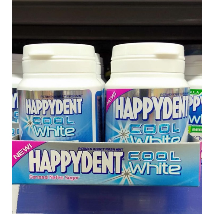 

Permen Karet Rasa Mint Happydent Cool White Botol 24gr,61,6gr, bebas gula