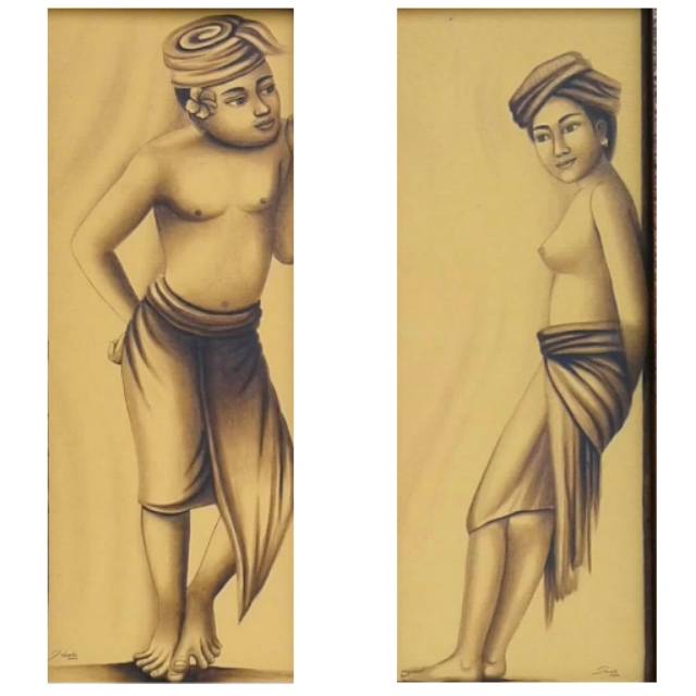 Lukisan tradisi Bali | Lukisan Bali | Lukisan indah | Lukisan antik  | Sepasang lukisan Bali