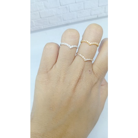 CINCIN PERAK ASLI 925 LAPIS EMAS/CINCIN AUREL LISTRING V MATA PUTIH/CINCIN ASLI SILVER/CINCIN FASHION WANITA