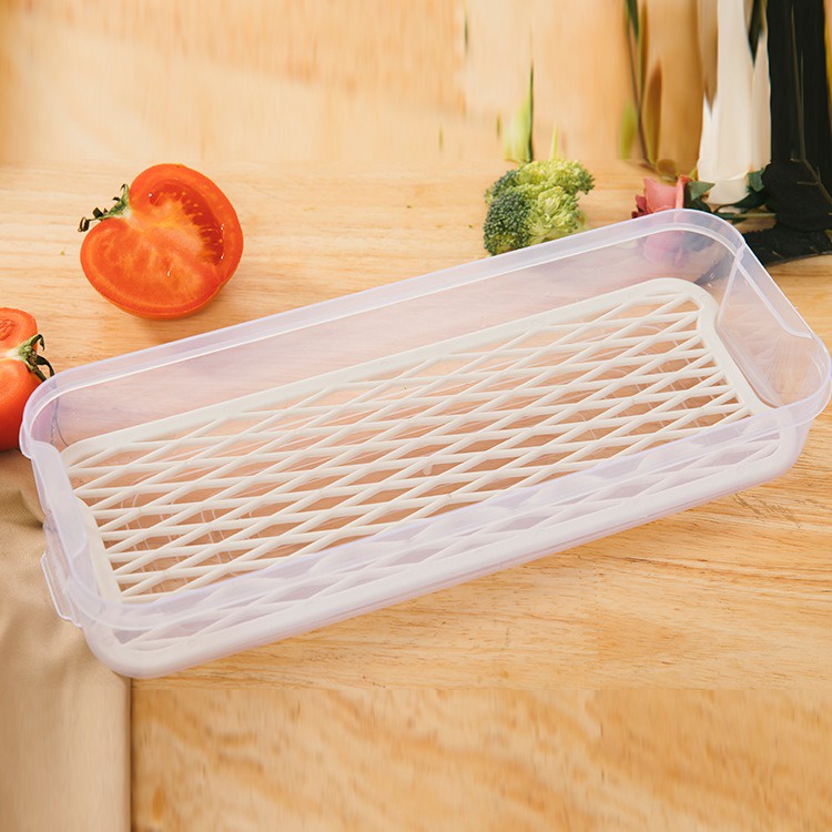 Kotak Kontainer Wadah Ikan Wadah Sayuran Makanan Kulkas Kitchen Storage Food Box with Drain Hole White Transparan