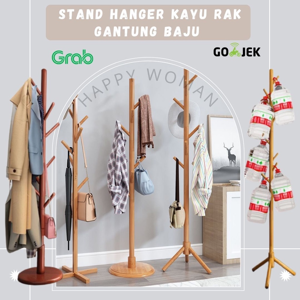 Stand Hanger Kayu Rak Baju Jaket Topi Gantungan Berdiri Hanger Baju Kayu Gantungan