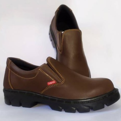 Sepatu safety king kickers kulit omega ujung besi kerja kitchen kantor fantofel murah Sepatu Safety Slip On Coklat