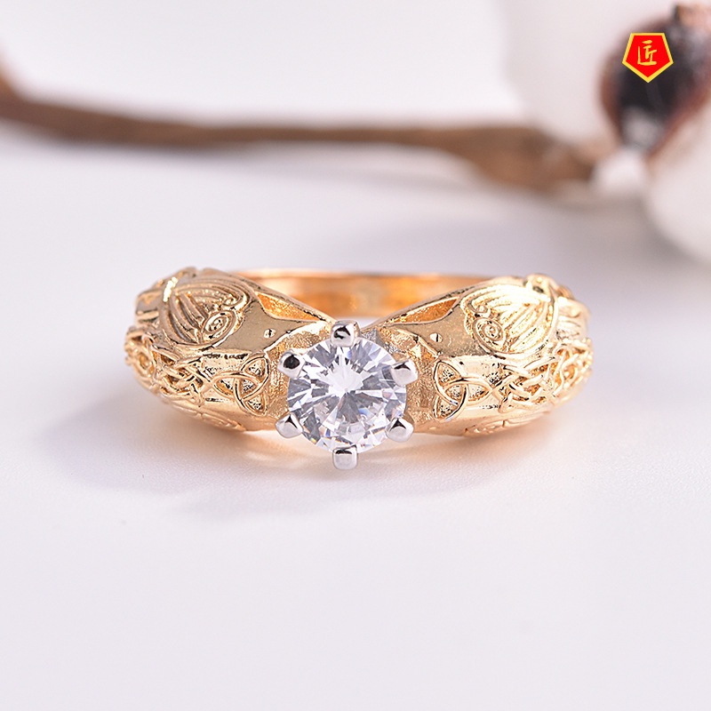 [Ready Stock]Creative Elegant 18K Gold Totem Diamond Ring