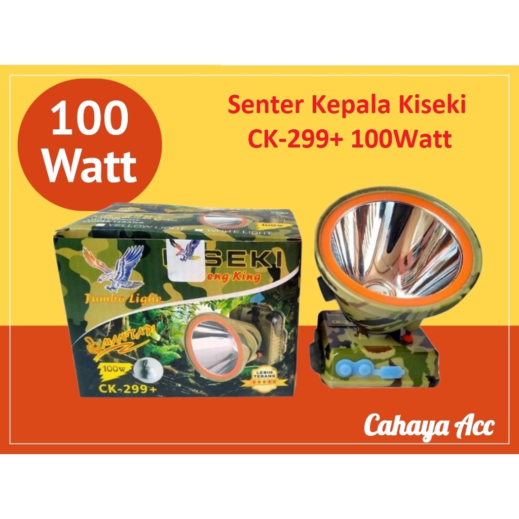 Senter Kepala KISEKI 100 Watt Body Loreng CK-299+ / KISEKI 200W CK-698++ Cahaya Putih Battery Lithium 5000mAh / Senter Kepala 100W