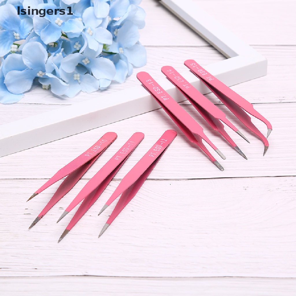 (lsingers1) Pinset Alis Profesional Bahan Stainless Steel Warna pink