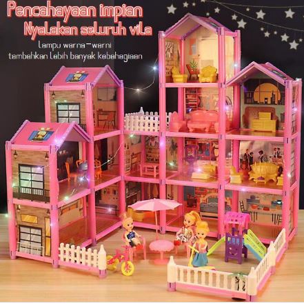 rumah Princess mainan Castle 56cm mainan rumah boneka mainan perempuan besar Villa Hut rumahan Berma