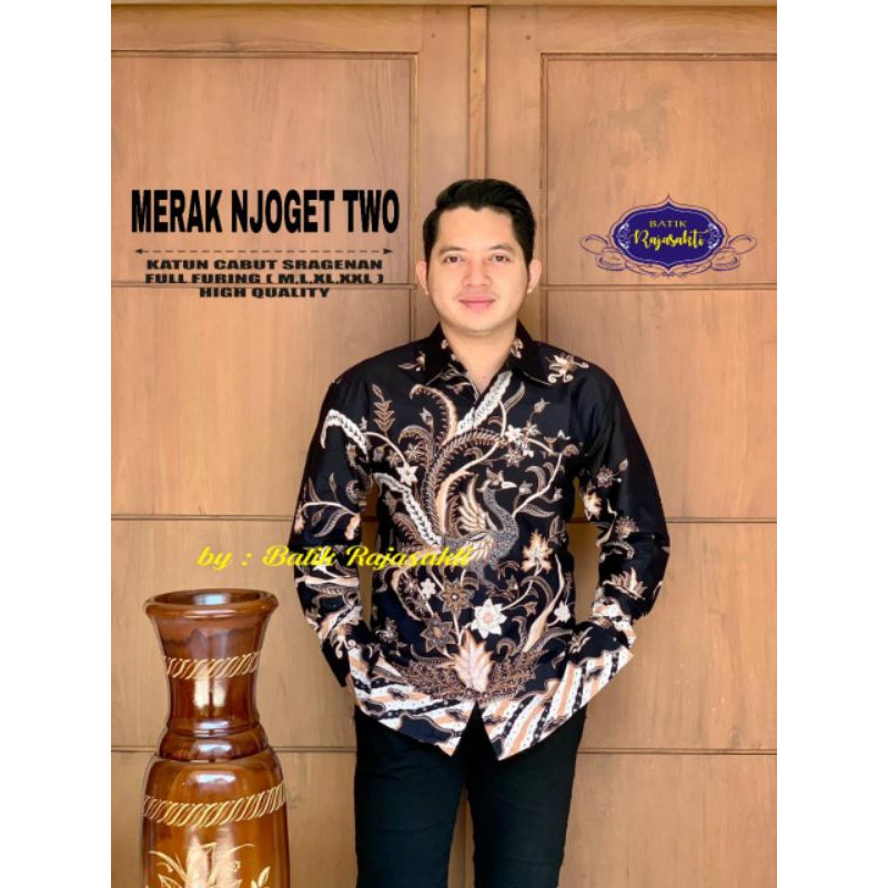 KEMEJA BATIK PRIA LENGAN PANJANG BATIK ASLI SOLO LENGAN PANJANG LAPIS FURING BATIK MOTIF MERAK BARU