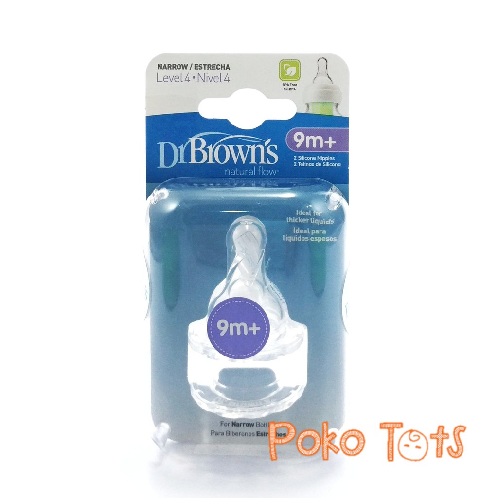 Dr. Brown's Narrow Silicone Nipple Level 4 9m+ 2pcs Dot Dr Browns Standard Neck Teats Options