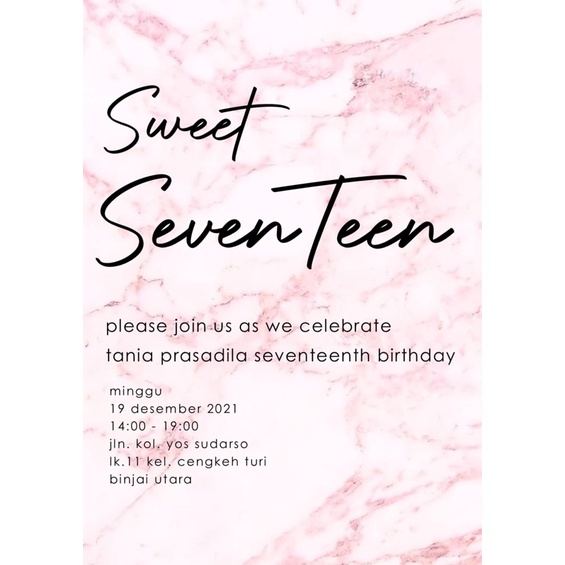 Birthday Invitation / Undangan Ulang Tahun Sweet Seventeen Include Plastik