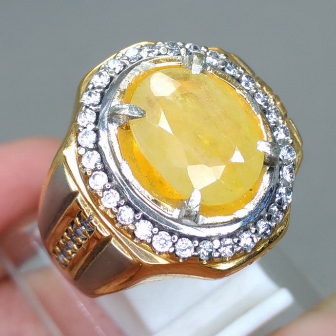 Cincin batu permata Yakut Afrika Bagus Kristal yellow Safir natural