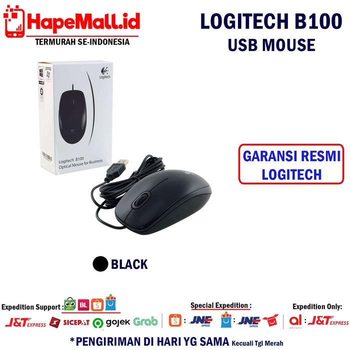 LOGITECH B100 WIRED OPTIC USB MOUSE GARANSI RESMI LOGITECH TERMURAH