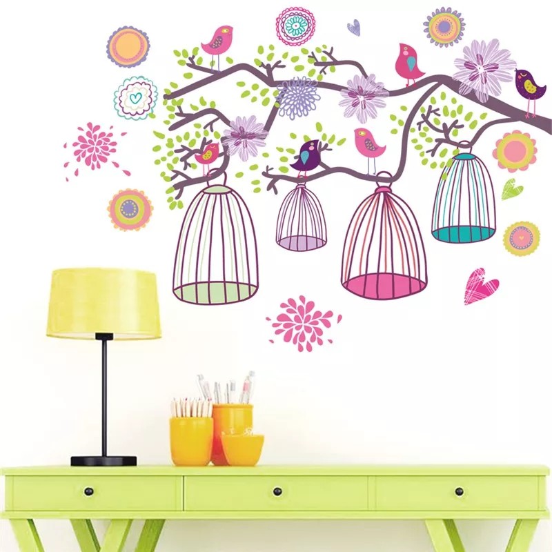 RELIZA WALLSTICKER sangkar burung colorful bird cage AY993 Stiker Dinding Wall Sticker pt