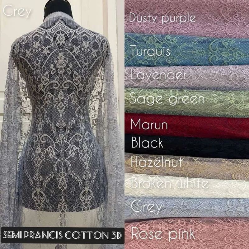 Bahan Kebaya Kain Brokat Semi Prancis Chantily Cotton 3D Harga per panel 2,5m