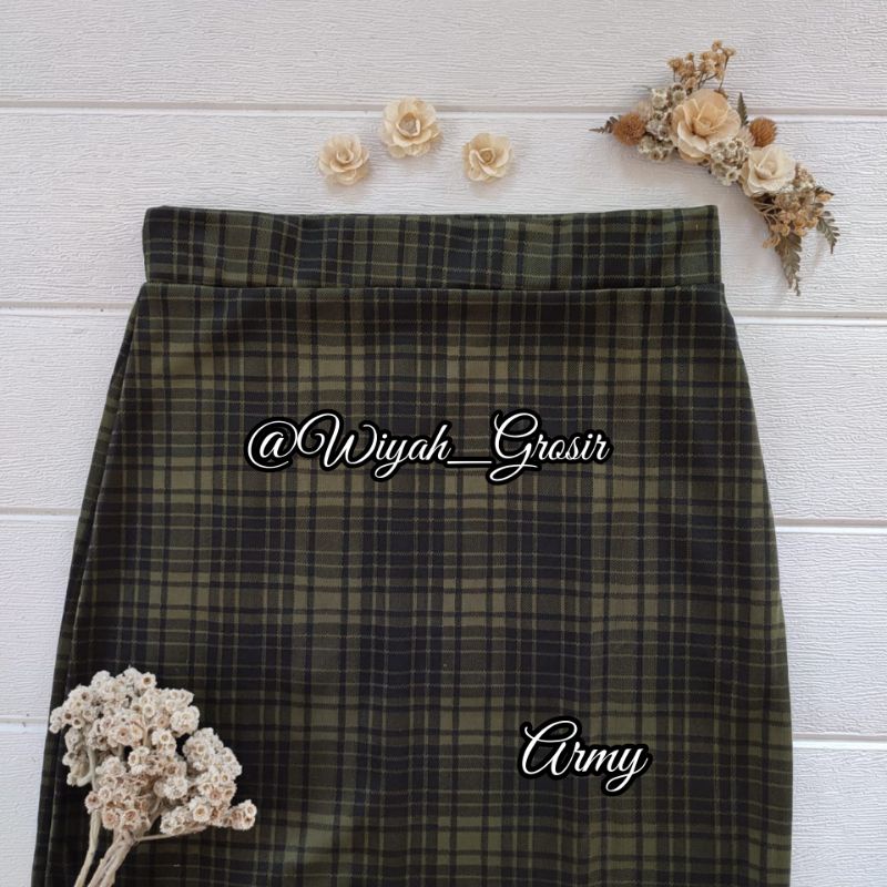 COD ROK KOREAN STYLE 2021 / ROK SPAN TARTAN /ROK KOTAK KOTAK PANJANG  /ROK TARTAN MURAH DAN TEBAL-Army