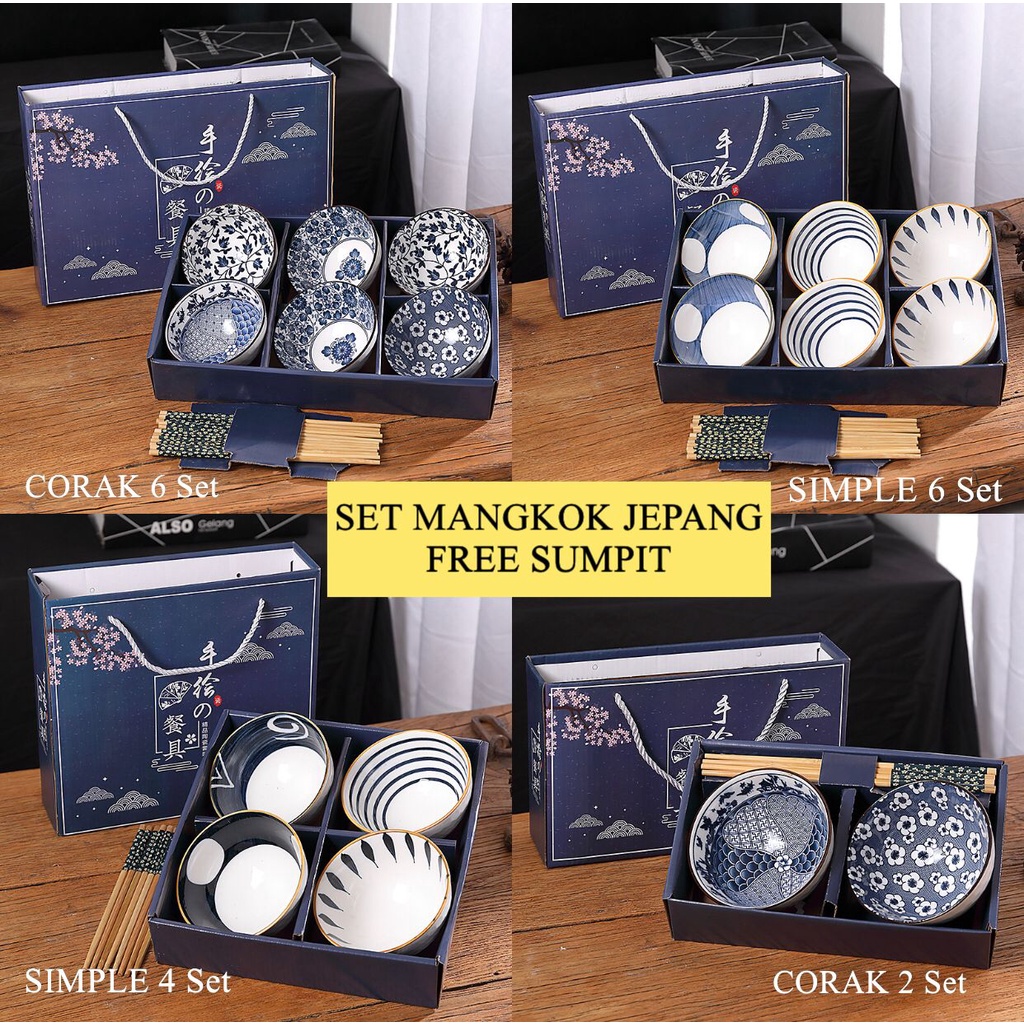 Japanese Bowl Set Mangkok Sumpit Set Alat Makan Gaya Jepang / Mangkok Jepang /Mangkok Keramik