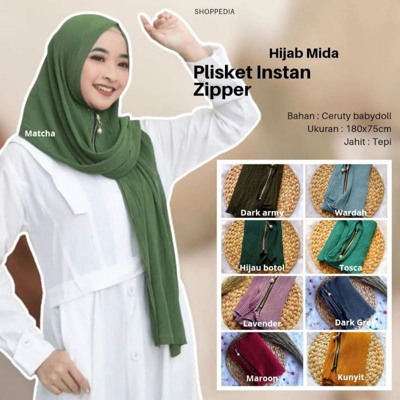 Hijab Pasmina Plisket Instan Zipper