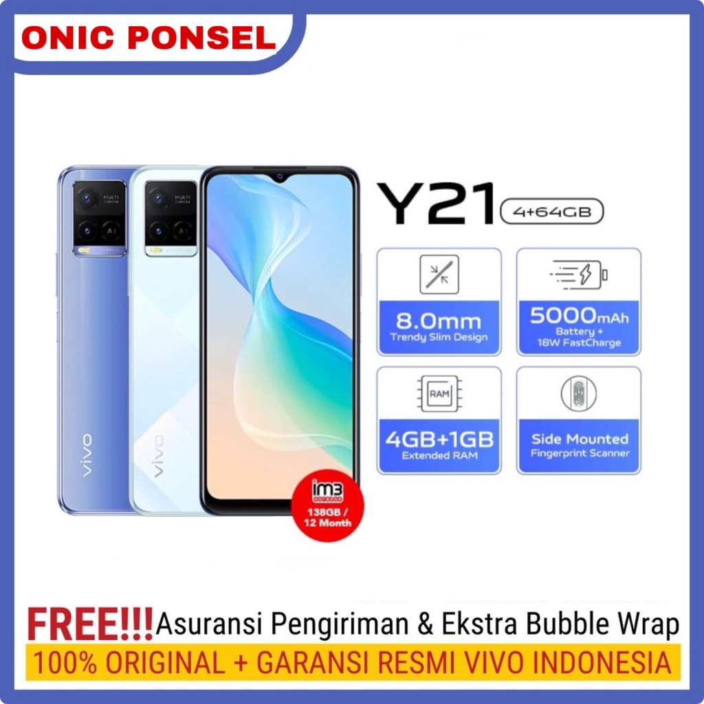 HP VIVO Y21 RAM 4GB/64GB GARANSI RESMI 1 TAHUN