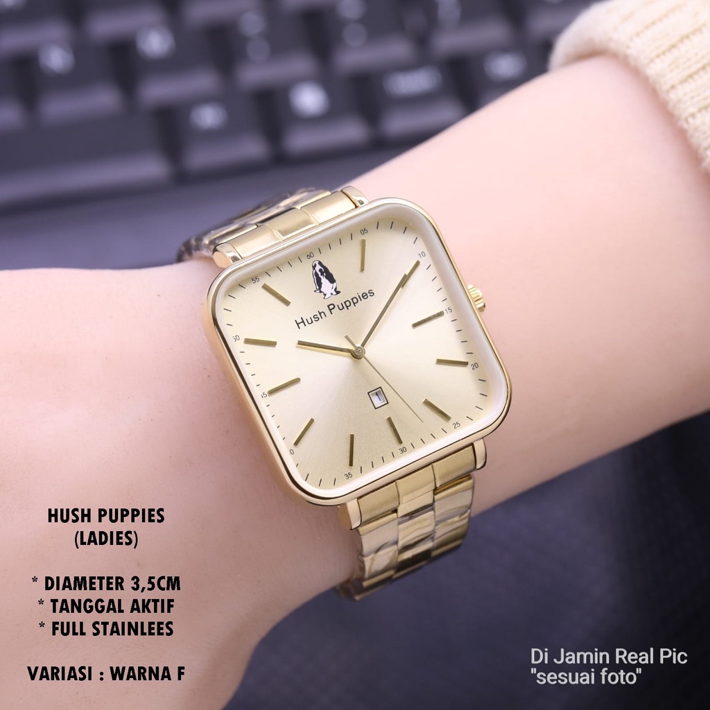 (BISA COD) JAM TANGAN HUSH PUPPIES H-004 RANTAI BODY SEGI TANGGAL AKTIF