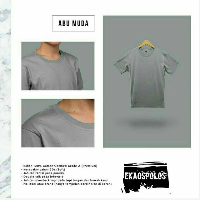 Kaos Polos Abu Muda Cotton Combed 30's
