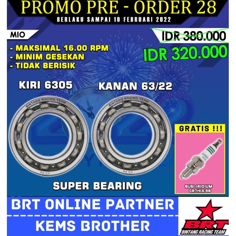 BEARING KRUK AS LAHER KRUK AS BRT C3 HIGH SPEED VARIO 150 NMAX SONIC RX KING SATRIA FU TIGER MIO KLX 150 JUPITER Z1 NINJA 150 BEAT KARBU C3-MIO