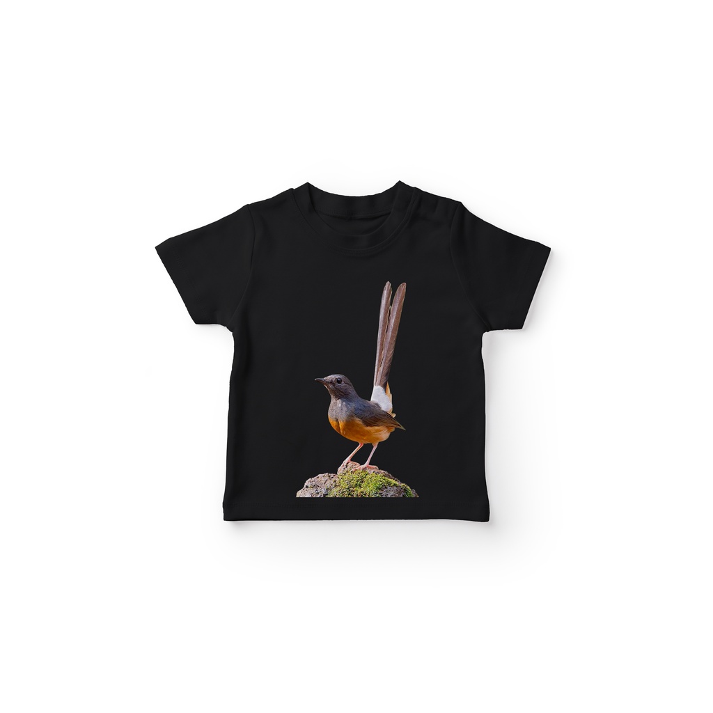 GKAHMRB2070 Kaos Anak Branded Motif Burung Murai Betina Bertengger Di Batu Full Print Anak Lengan Pe