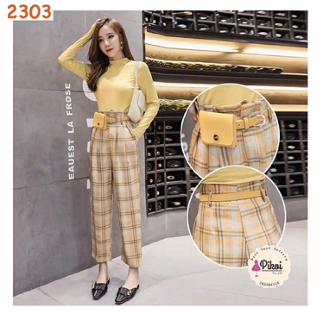 Celana panjang wanita murah / celana flanel wanita / celana highwaist cewek / celana kotak cewe 2303