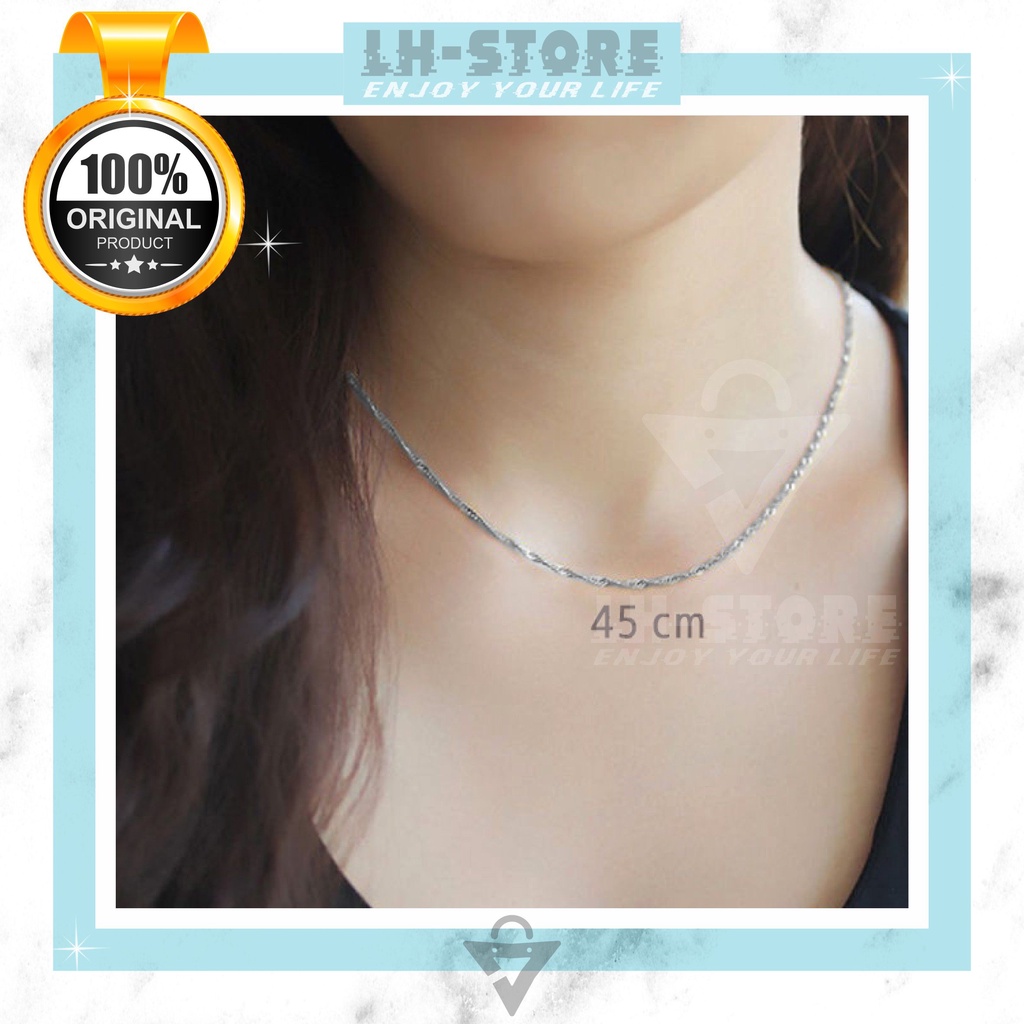 KALUNG TITANIUM ULIR GELOMBANG WANITA &amp; PRIA COWOK / CEWEK SILVER SEPERTI MAS PUTIH ANTI KARAT ANTI LUNTUR [KR-05]