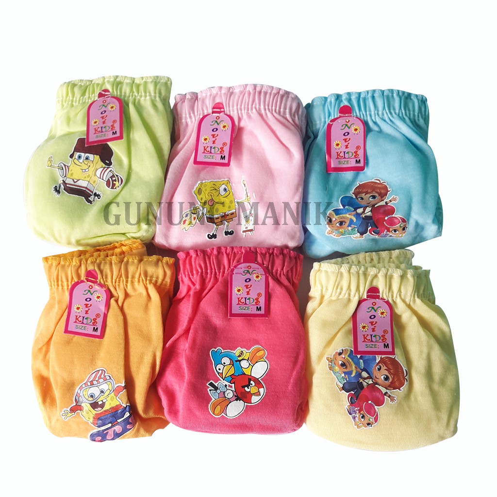 CELANA DALAM ANAK NOVY KIDS STICKER MOTIF KARTUN SIZE S.M.L ISI 6 PCS TERMURAH