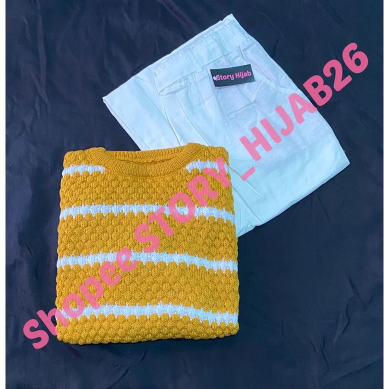 CHESSY SET + KESSIE SET  ( ATASAN + CELANA ) / BEST SELLER / BISA COD-Mustard - white