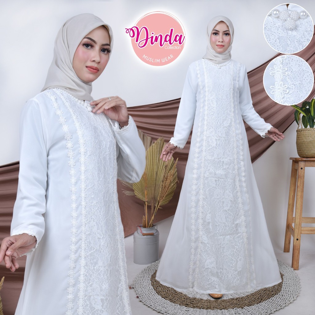 Dinda Khayra Gamis Putih Wanita  Gamis Lebaran Haji dan Umroh  Gamis Putih DCM#1415