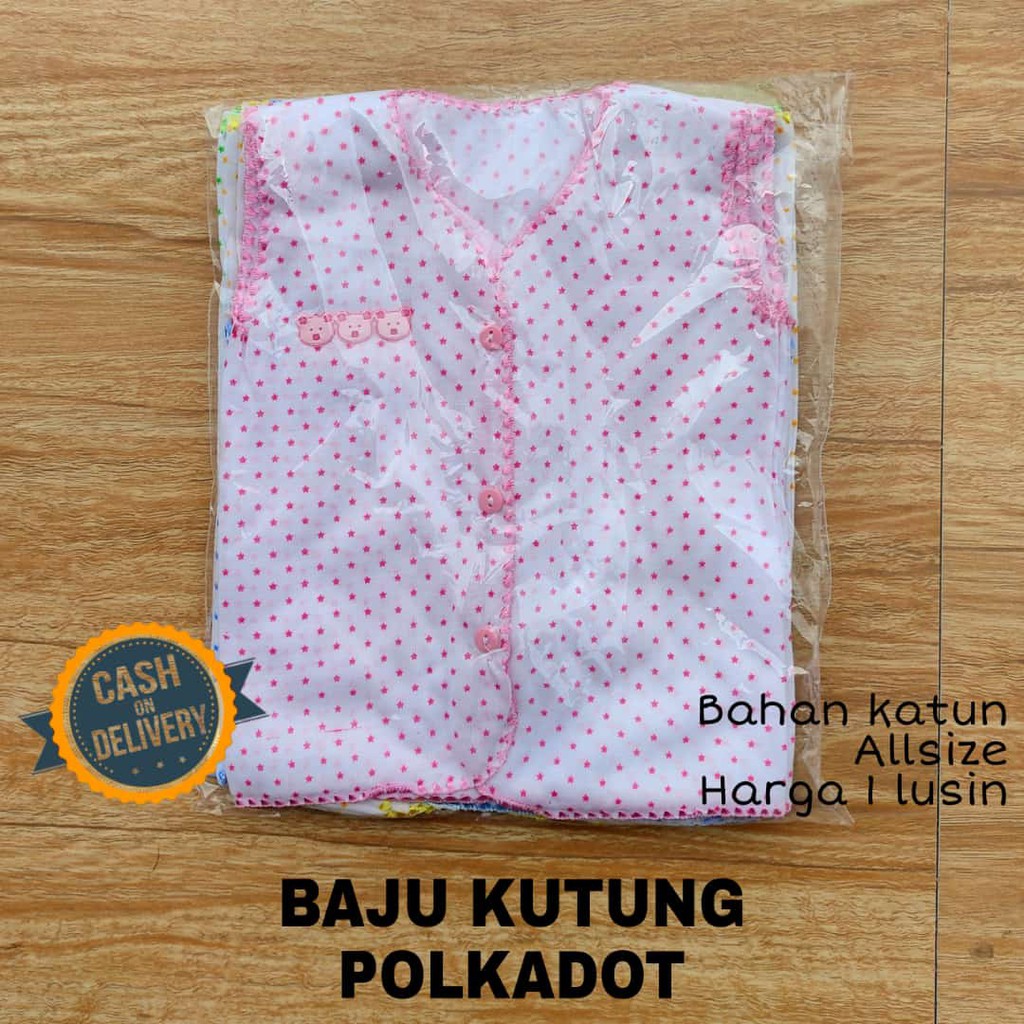 1 LUSIN (12 pcs) Baju bayi panjang POLKADOT halus lembut