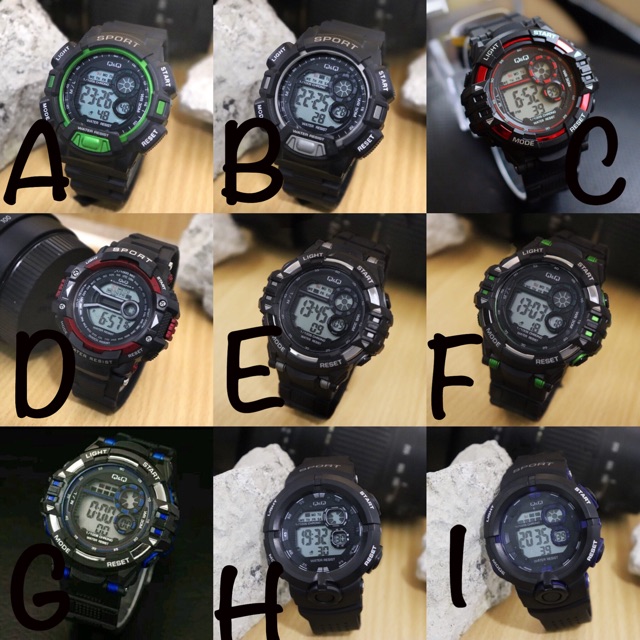 JAM TANGAN WANITA PRIA SPORT DIGITAL WATCH QQ QnQ RUBBER HITAM WARNA ANTI AIR TERLARIS