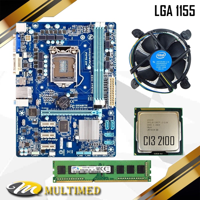 Paketan Mainboard Intel H61 LGA 1155 DDR3 + Core i3 2100 + FAN + RAM 4GB