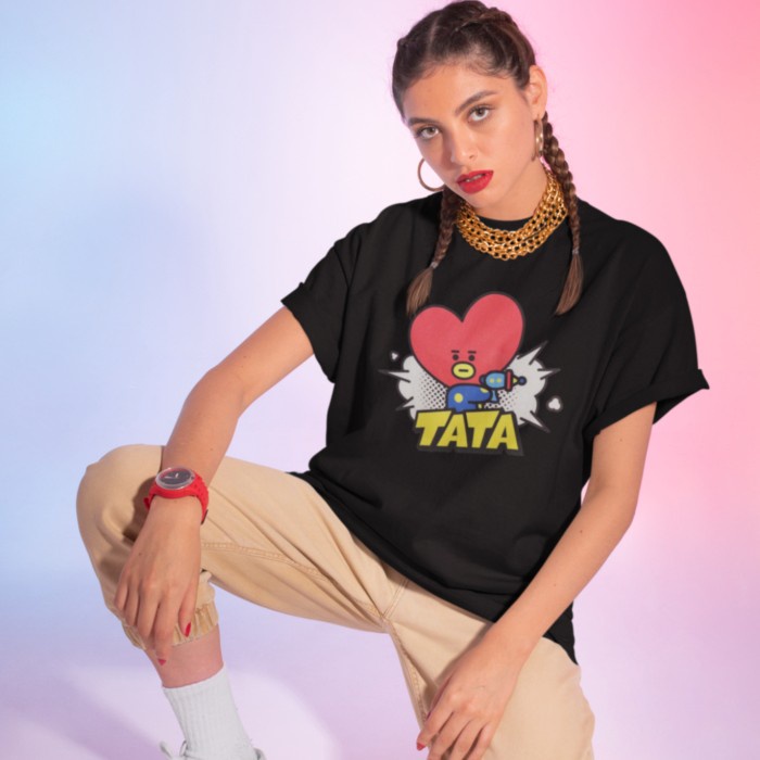 kaos wanita lengan pendek bahan adem warna baju ready - Hitam, M