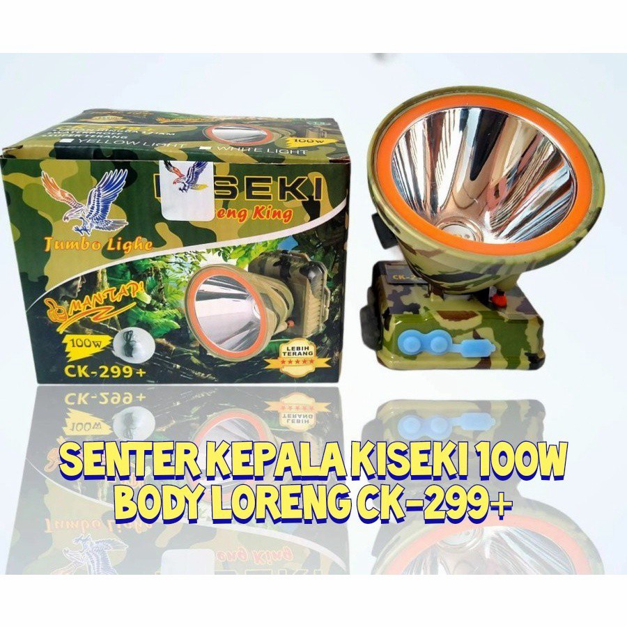 senter kepala 100 watt body loreng kiseki ck 299+ cahaya putih