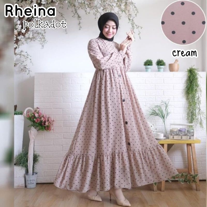 [Fashion Muslim] Gamis RHEINA POLKA maxy lemonskin | rempel | kancing | busui