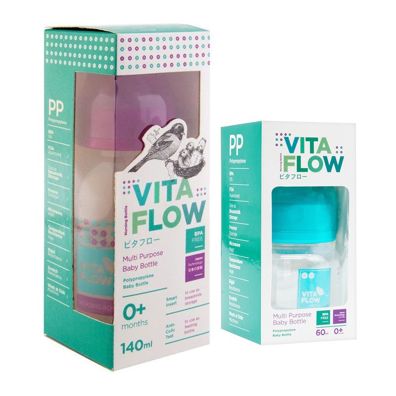 VITAFLOW Botol Susu Multifungsi PP 60ml /140ml  Dot Size S (MOTIF ATAU WARNA AKAN DI KIRIM RANDOM)