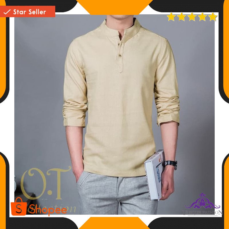 Koko Hamish1 Cream Otbaju Koko Pria Katun Twill Lengan Panjang Cream