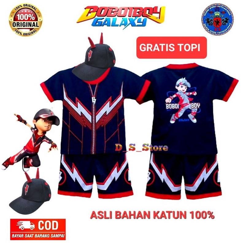 BAJU SETELAN KOSTUM BOBOIBOY ANAK LAKI LAKI HALILINTAR TERBARU GRATIS TOPI