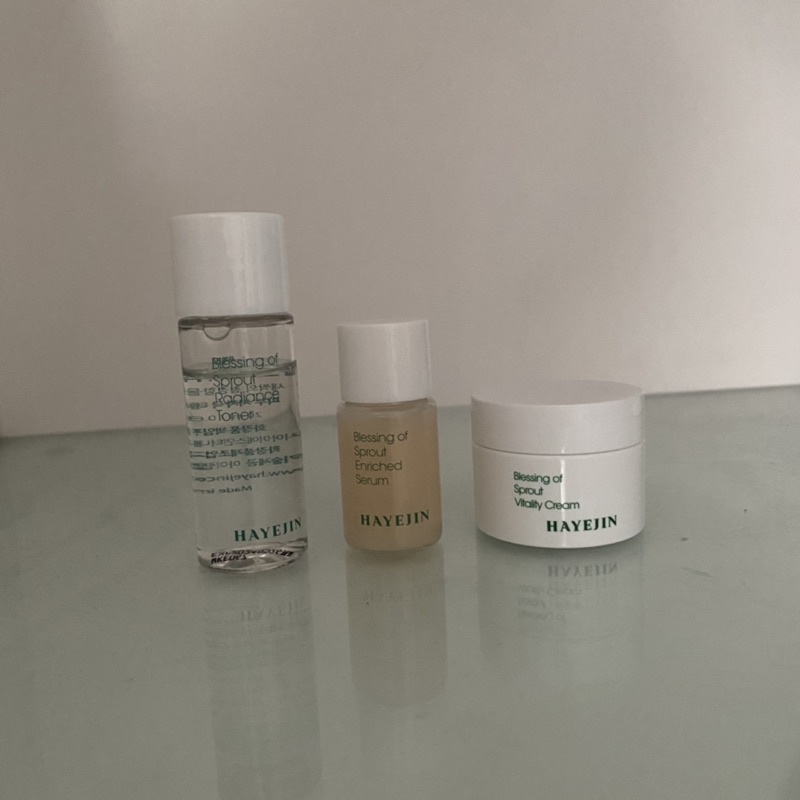 hayejin blessing of sprout radiance toner, enriched serum, vitality cream 10 ml each preloved skinca