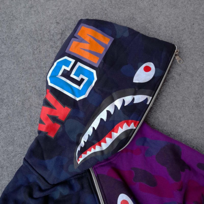 SWEATER HOODIE BAPE SHARK COMBI ZIPPER FULLTAG &amp;LEBEL