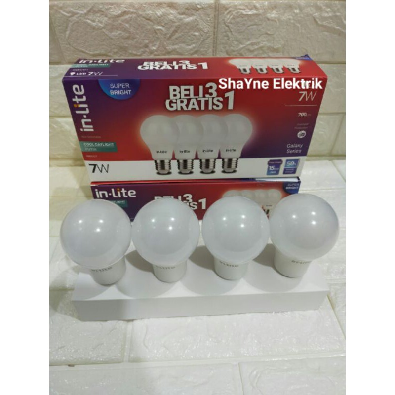 INLITE PAKET 3 GRATIS 1 -  LAMPU LED Bulb Bohlam 7W E27