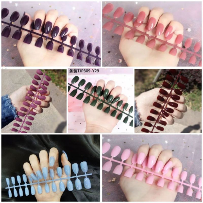 24 Pcs Kuku Palsu /False nails murah Warna glossy