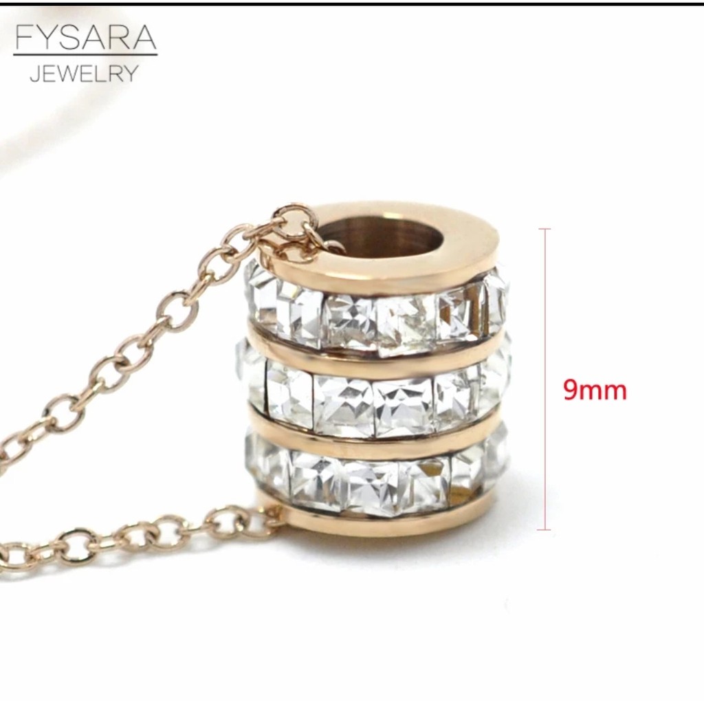 Kalung Rantai Titanium 3 Ring Kristal Putih Tersedia Warna Rosegold dan Gold