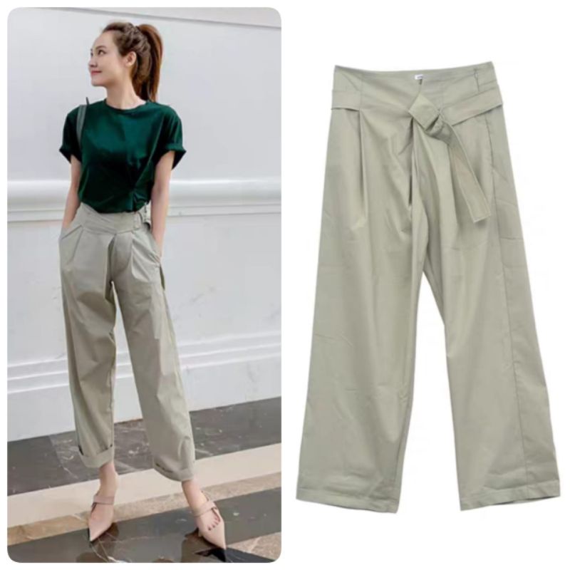 MDLV ~ 9950# Amazonia High Waisted Wide Leg Pants Celana Panjang Cewek Celana kulot Fashion Import