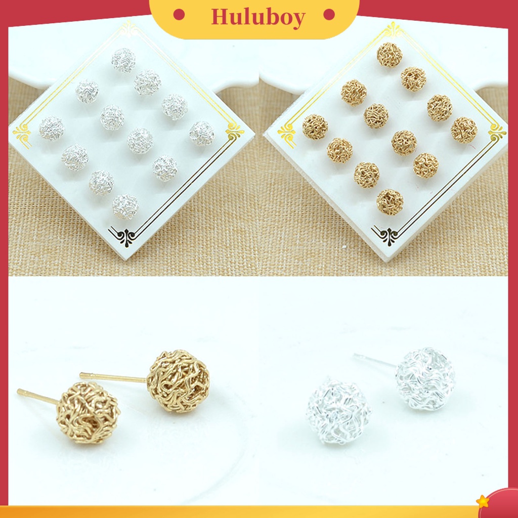 Hu Hu Hu Hu Hu Alat Bantu Pasang Kacamata♡ 6 Pasang / Set Anting Stud Bentuk Bola Kawat Untuk Wanita