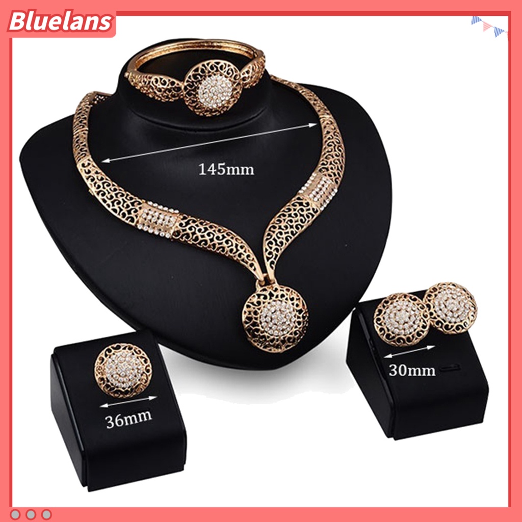 Bluelans 4Pcs Jewelry Sets Hollow Round Pendant Rhinestone Decor Alloy Women Fashion Jewelry Setss